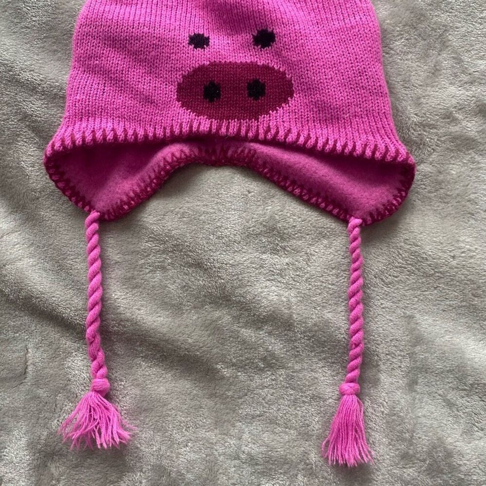 Knitted Pig Hat With Tassels - Picture 3 of 4
